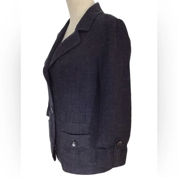 Classiques Entier Dark Blue Wool Linen Lined 3/4 Sleeve Blazer Jacket Size 8 - Picture 5 of 7